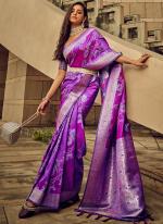 Satin Purple Festival Wear Brasso Saree